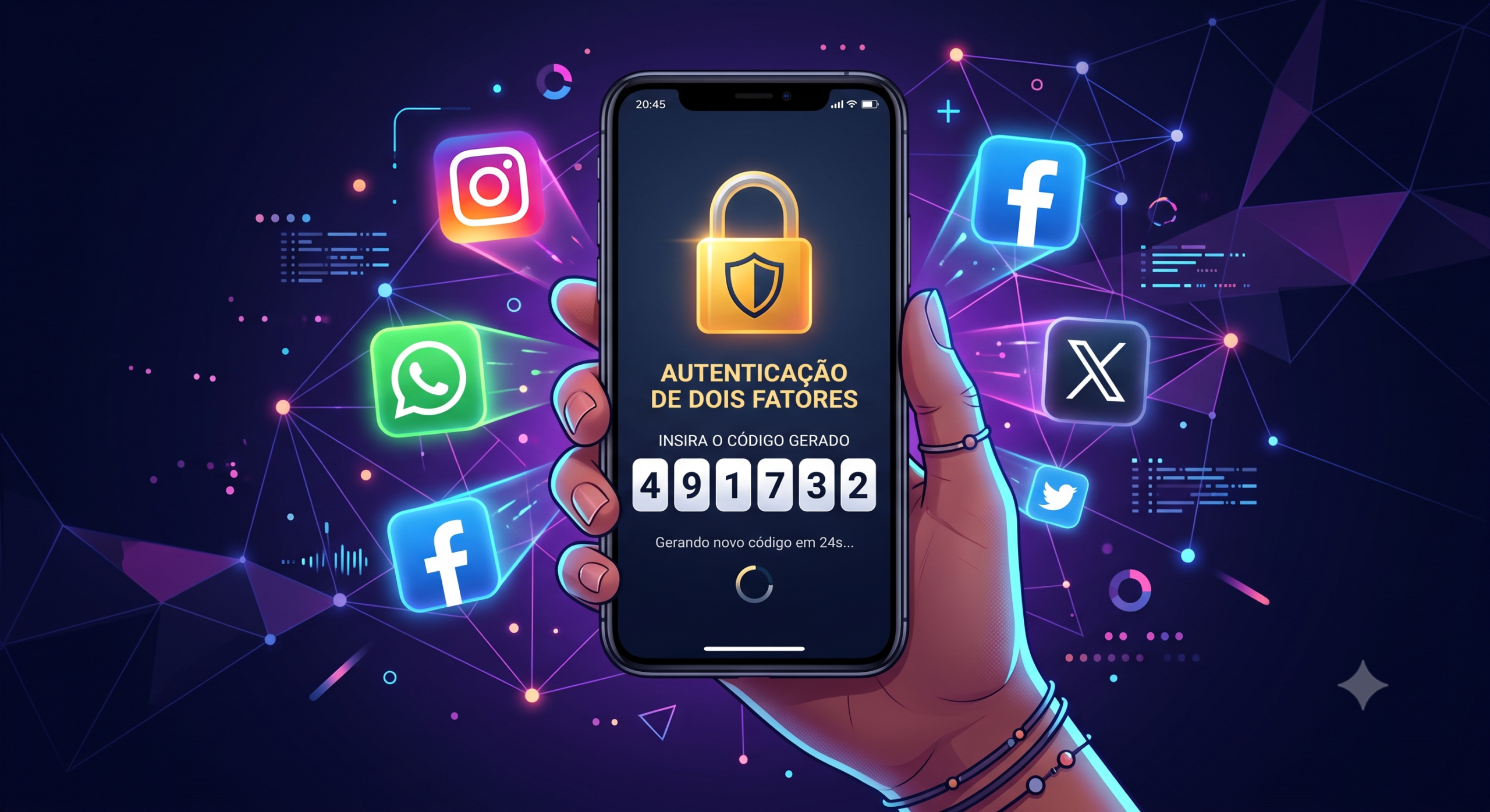 Autenticação em dois fatores protegendo contas de redes sociais