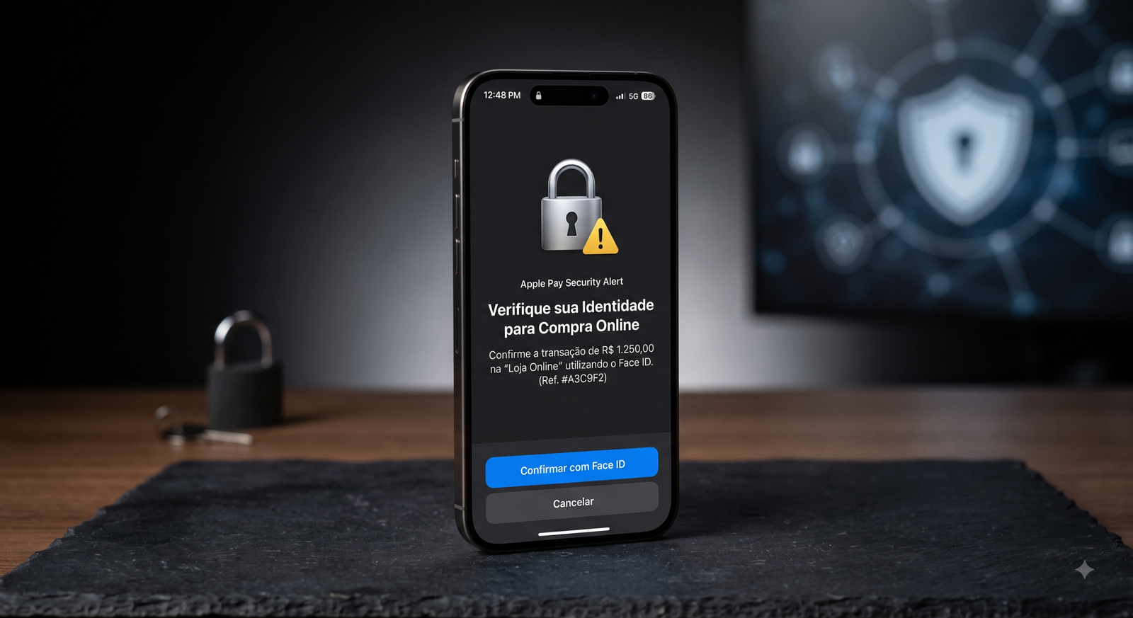 iPhone 18 Pro Max com alerta de segurança para compras online